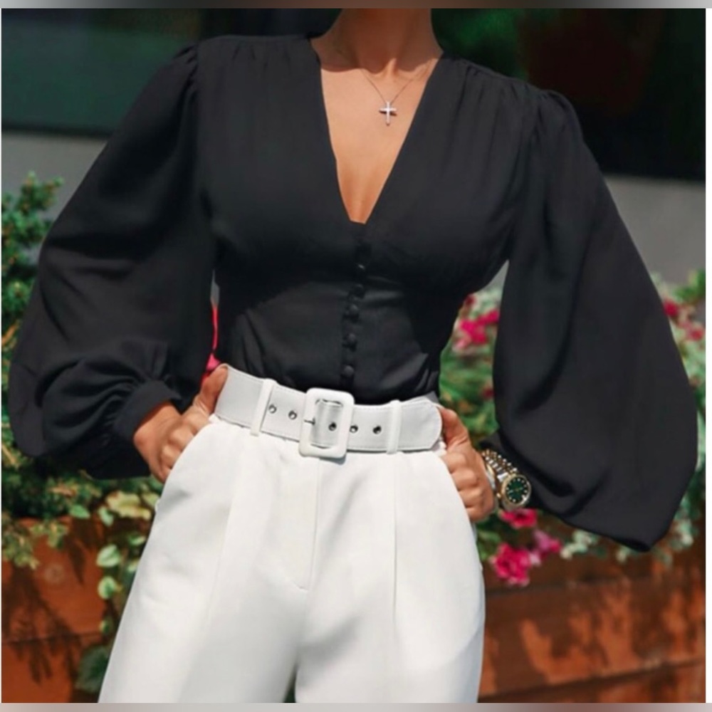 Black plunge blouse